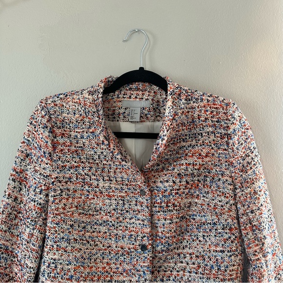 H&M Orange Multicolored Textured Weave Frayed Jacket Size 6 - Picture 3 of 11